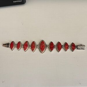 Silver 925 red coral Indonesian Bali style bracelet